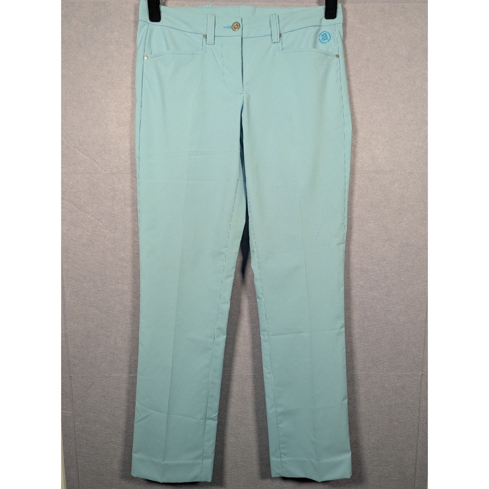 Abacus Golf Pants Mens 34x31 Light Blue Pinstripe Stretch Trousers Excellent